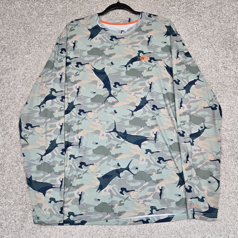 Aftco Aftech‎ Camo Performance "caster" fishing T Shirt L/S Stretch Mens Large